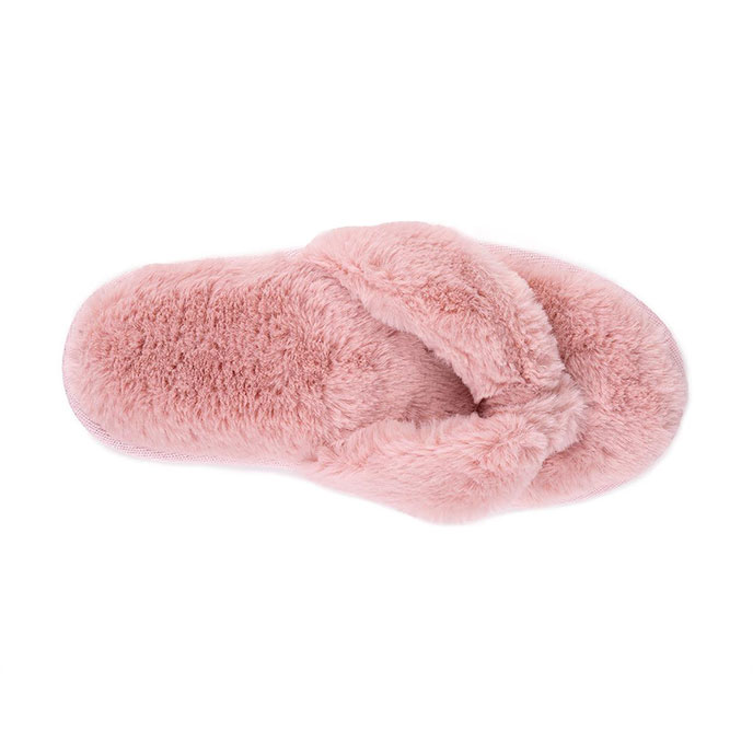 Isotoner Ladies Fluffy Toe Post Slippers Dusky Pink Extra Image 3
